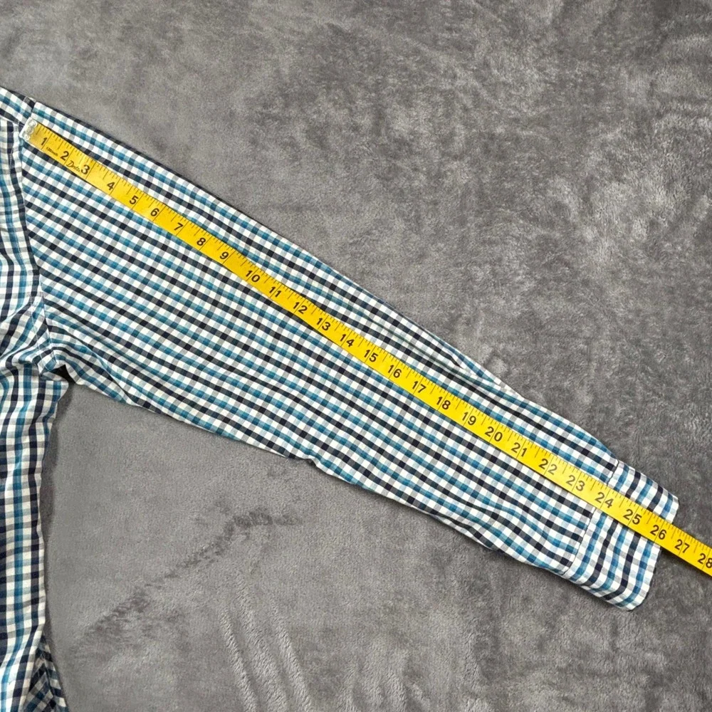 Banana Republic Grant Fit Mens L Blue Gingham Cotton Stretch Oxford Shirt